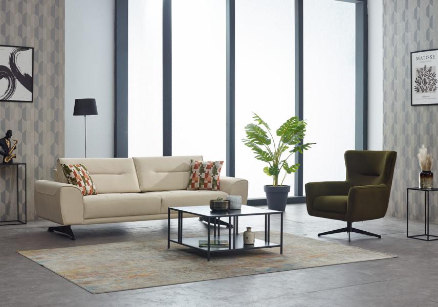 Sofagarnitur Dreisitzer Sofa 3 Sitz Stoffsofa Polstersofa Beige Sessel