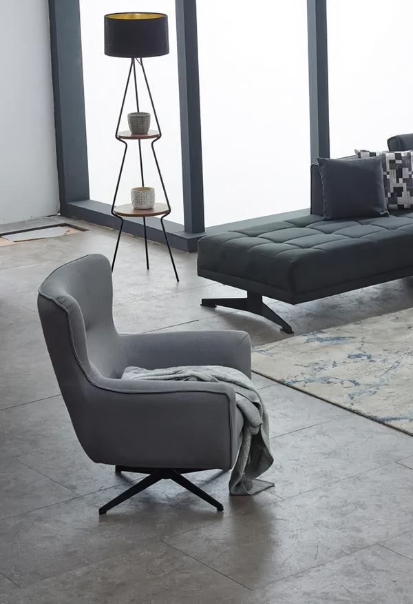 Polstersessel Sessel Einsitzer Stoff Sitzer Moderne Grau Wohnzimmer