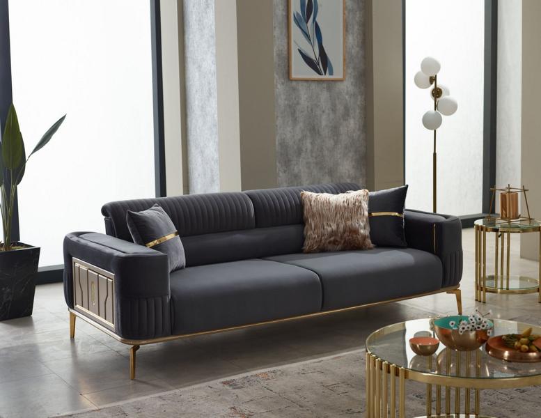Polstersofa Luxus Dreisitzer Sofa 3 Sitzer Stoffsofa Grau Couch Stoff