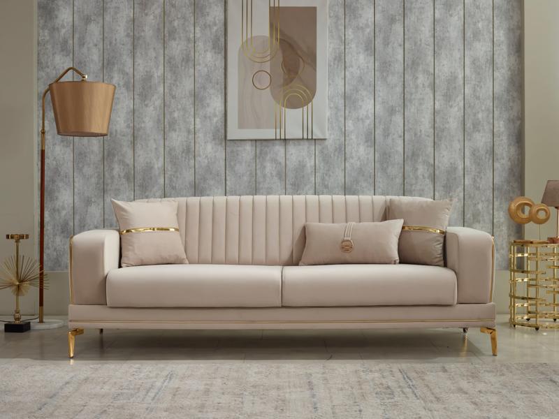 Couch 3 Sitzer Luxus Dreisitzer Sofa Stoffsofa Polstersofa Beige Couchen