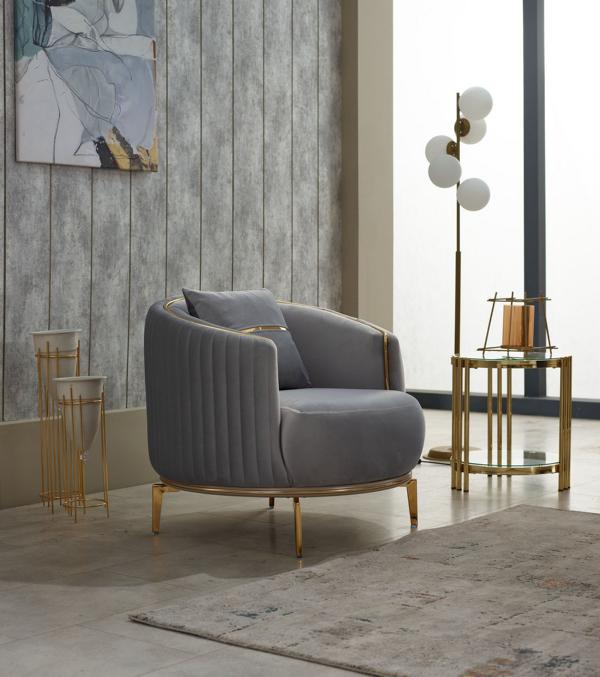 Sessel Einsitzer Wohnzimmer Polstersessel Stoff Grau Sitzer Design Möbel