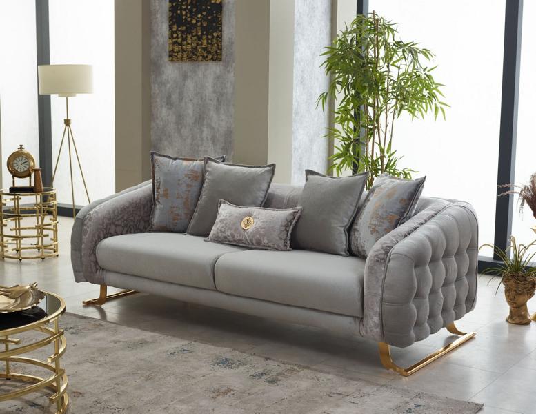Chesterfield Couch Dreisitzer Sofa 3 Sitzer Stoffsofa Polstersofa Grau