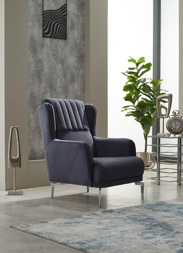 Polstersessel Sessel Wohnzimmer Einsitzer Stoff Grau Sitzer Design Möbel