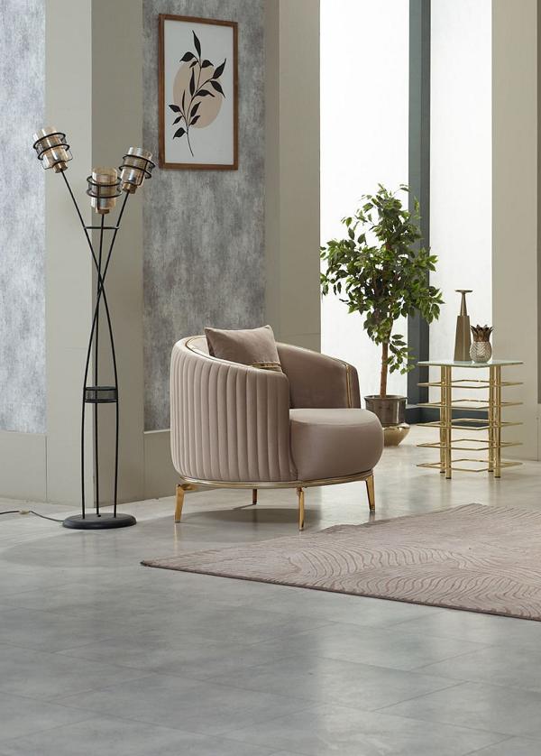 Design Sessel Einsitzer Wohnzimmer Polstersessel Stoff Beige Möbel