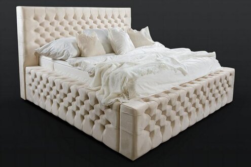 Chesterfield Doppelbett Schlafzimmer Bett 180сm Matratze Beige moderner Holz