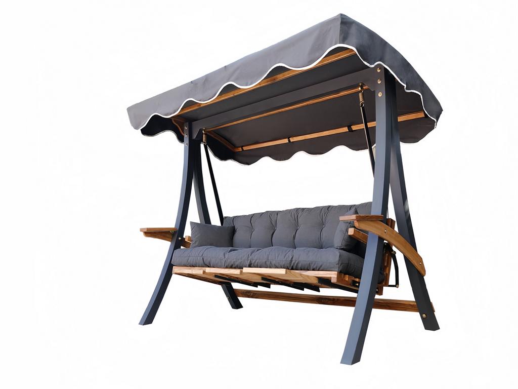 Luxuriöser Holz Gartenschwingstuhl Edle Metall Schaukel Gartenschaukel Neu