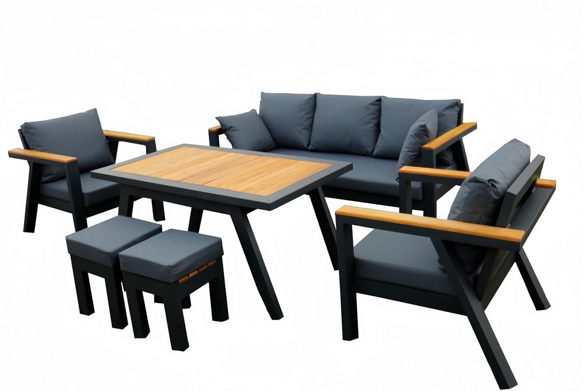 Sitzgruppe Gartenmöbel Set Sofa Sessel Stühle Tisch 6tlg Terrasse Schwarz