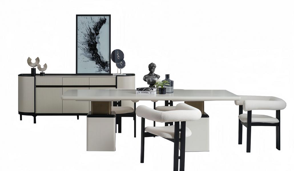 Luxus Esszimmer Set Esstisch mit Sideboard Tisch Schrank Holzmöbel Beige