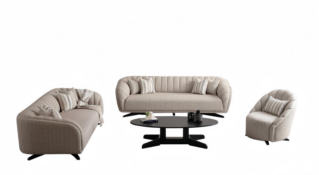 Sofagarnitur Beige Couch Sofa Relaxgarnitur Polsterset Loungemöbel 3+3+1 Tisch