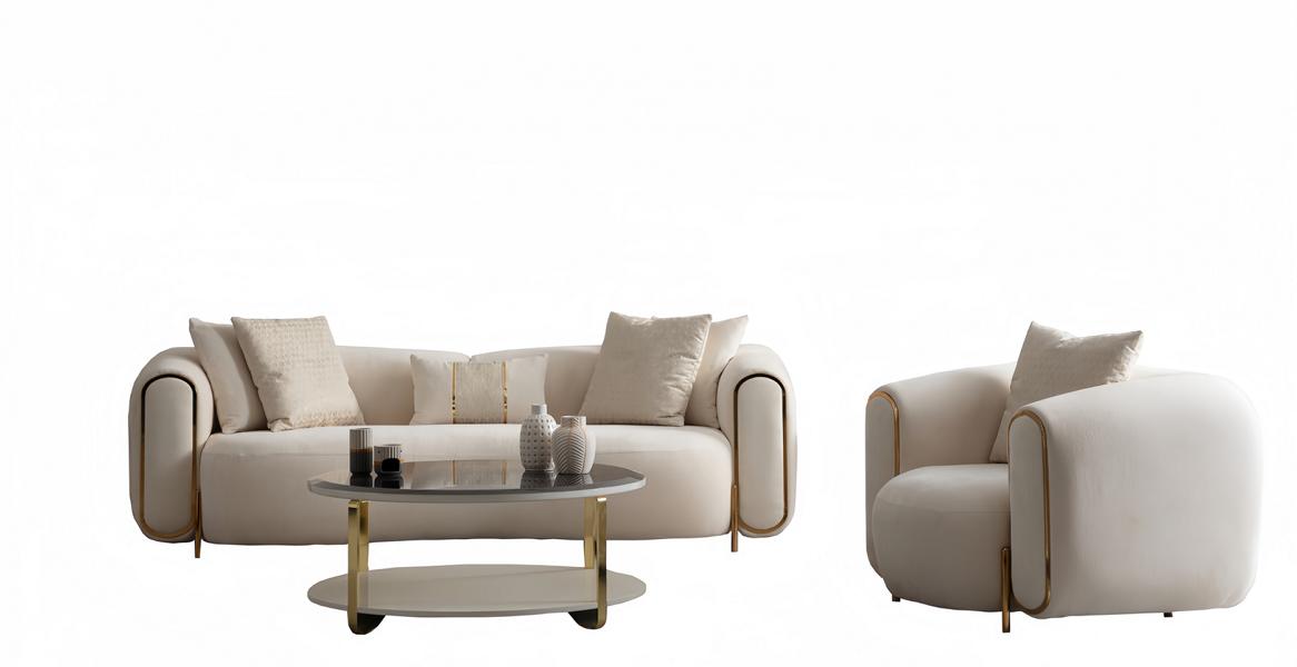 Beige Sofa Couch Sofagarnitur Relaxgarnitur Polsterset Loungemöbel 3+1 Tisch