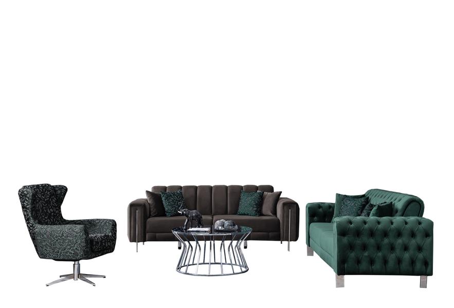 Luxus Sofa Set Couchgarnitur Sofa 3 sitzer Sessel Grün Grau Wohnzimmer