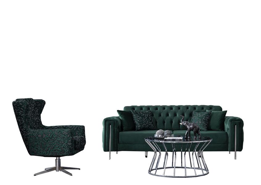 Sofa 3 sitzer mit Sessel Grün Chesterfield Couchgarnitur Wohnzimmer