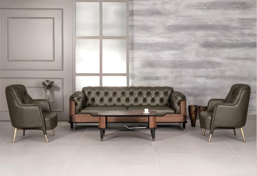 Luxus 3-Sitzer Sofa Leder Büro Set 2 Sessel Modern Couchtisch 4tlg Neu