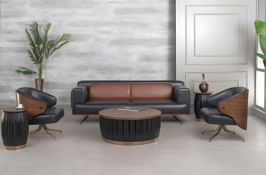 Komplette Büro Schreibtisch Leder Bürotisch Set 5tlg Holz Schwarz Luxus Groß Neu