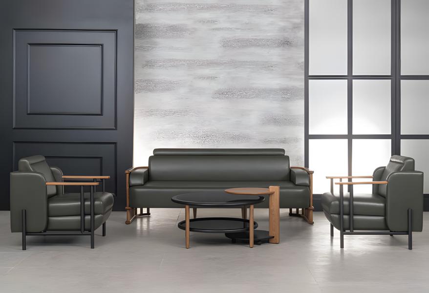 Designer Büro Arbeit Zimmer Set Schwarz Modern Komplett Leder Set Möbel 5tlg Neu