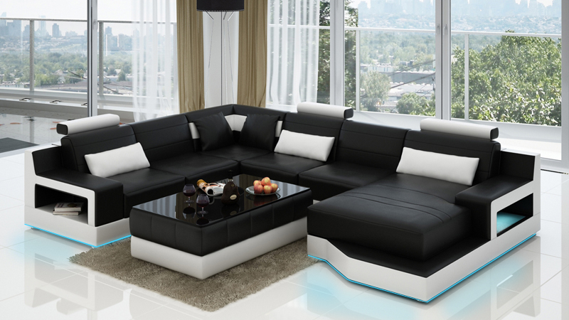 Design Leder Wohnlandschaft Eck Sofa Moderne Garnitur Couch Ecke Schwarz USB Neu