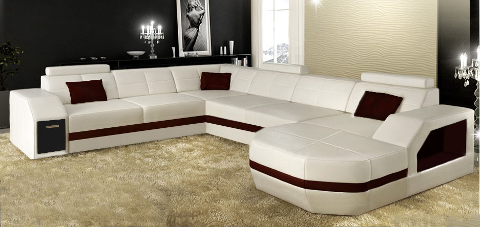 Wohnlandschaft Ledersofa Couch Ecksofa Eck Garnitur Design Modern Sofa mit USB