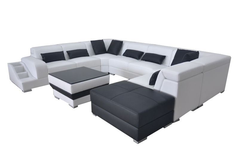 Leder Eck Sofa Wohnlandschaft Garnitur Design Modern Couch Sofas USB LED Weiß