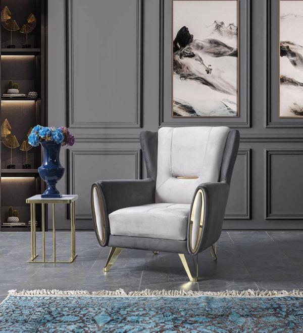 Sessel Grau Luxus Design Couch Sofa Sitzer Relax Textil Lounge Club Polster