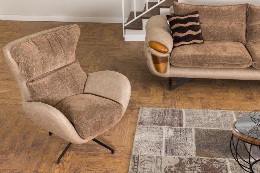 Sessel Braun Design Couch Sofa Sitzer Luxus Neu Relax Textil Lounge Club Polster