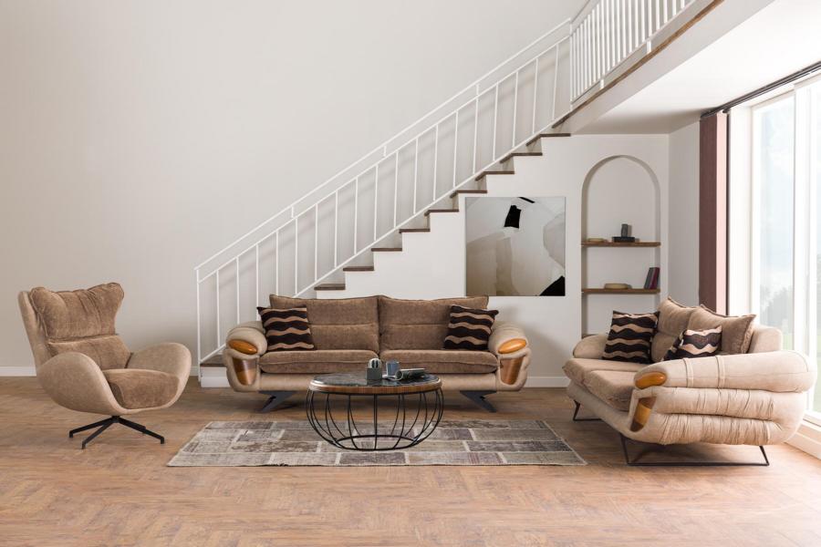 Sofagarnitur 2x 3-Sitzer Sofas Stoff Couchen Polster Garnitur Sofas Sessel Braun