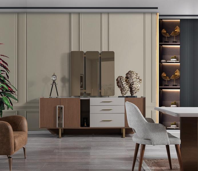 Sideboard mit Spiegel Design Holz Sideboard Hochwertig Luxus Sideboard