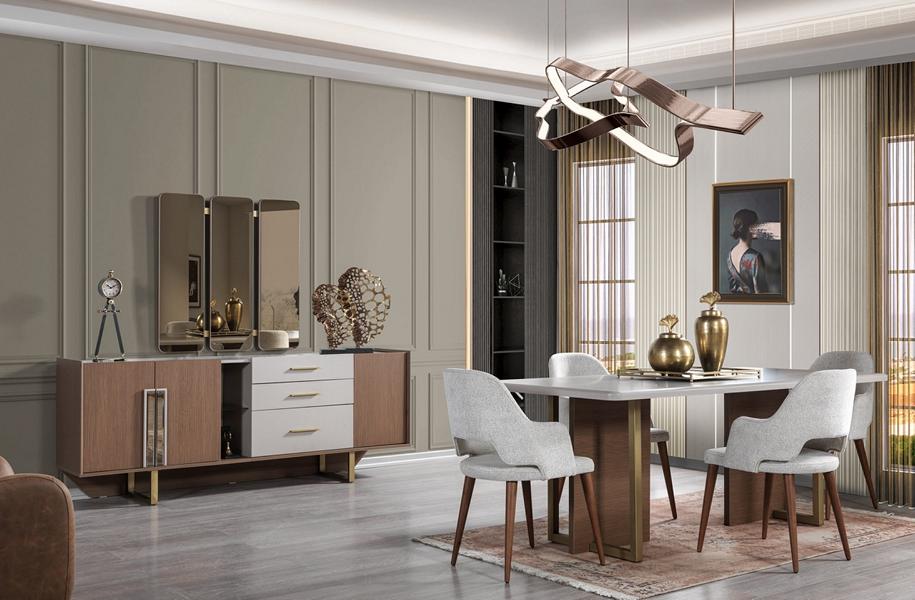 Esszimmer Set Garnitur Tisch 4x Stühle Design Modern Konsolentisch Esstisch Grau