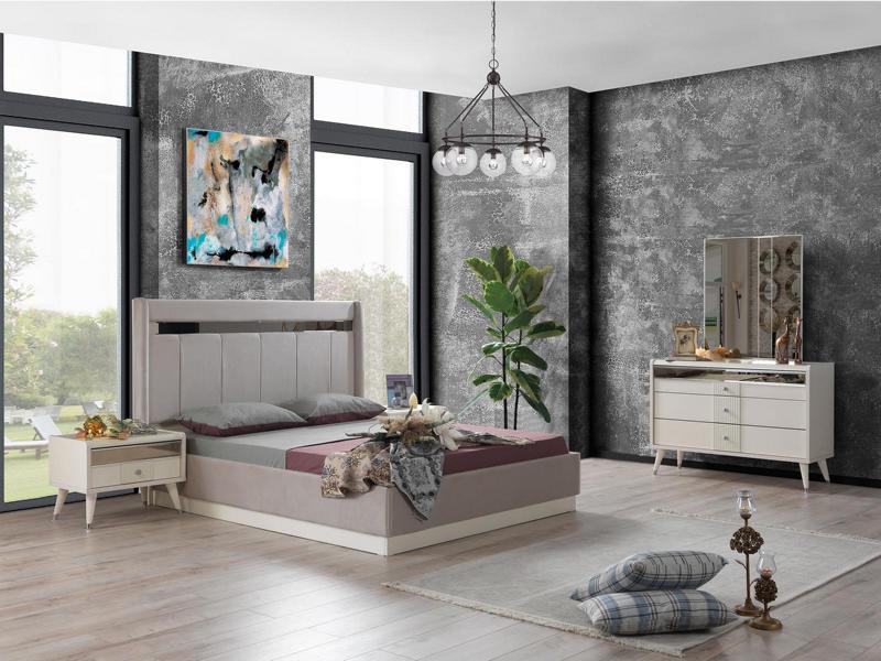 Schlafzimmer Set Weiß Designer Hochwertig Bett Kommode 2x Nachttische