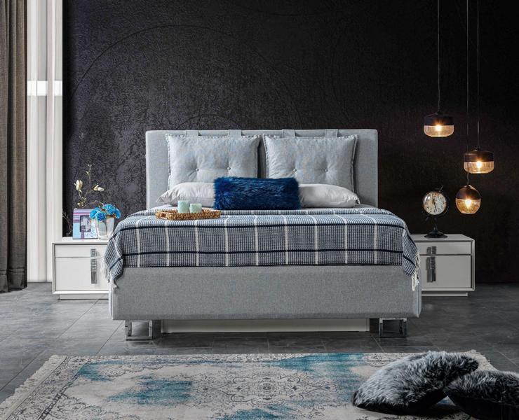 Schlafzimmer Set Einrichtung Bett mit Nachttischen Komplette Garnitur Grau 3tlg