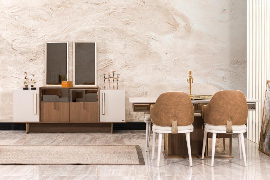 Esszimmer Set Garnitur Tisch 4x Stühle Design Sideboard Modern Möbel Braun