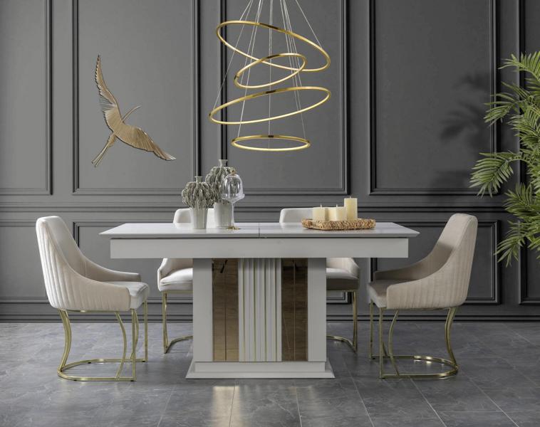 Esszimmer Set Hochwertig Garnitur Tisch 4x Stühle Design Modern Möbel Weiß