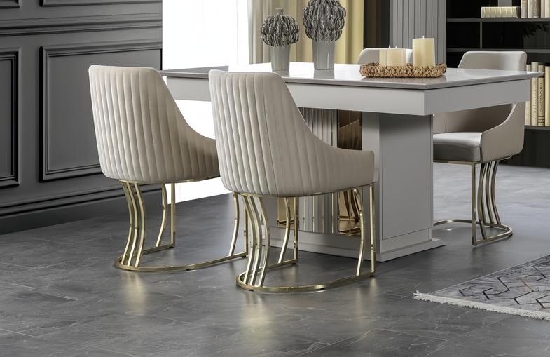 Luxuriöser Beiger Edelstahlstuhl Modern Esszimmer Hochwertig Möbel Einsitzer