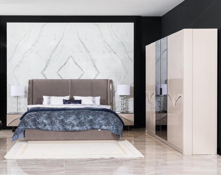 Designer Modern Schlafzimmer Set Bett 2x Nachttische Kleiderschrank 4tlg