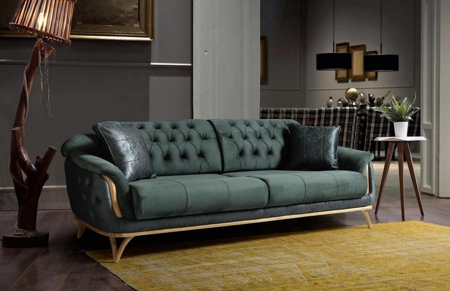 Dreisitzer Sofa 3 Sitzer Chesterfield Sofas Luxus Textil Couchen Polster Grün