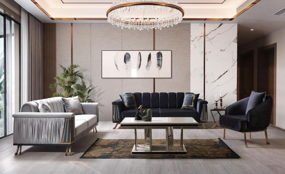 Couchgarnitur Dreisitzer Hochwertig Couch Polstersofa Stoffsofa Sessel Schwarz