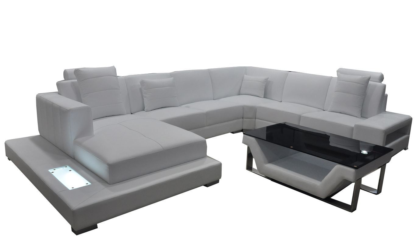 Eck Leder Sofa Weiß USB Couch Polster Ecke Sitz Garnitur Wohnlandschaft Design