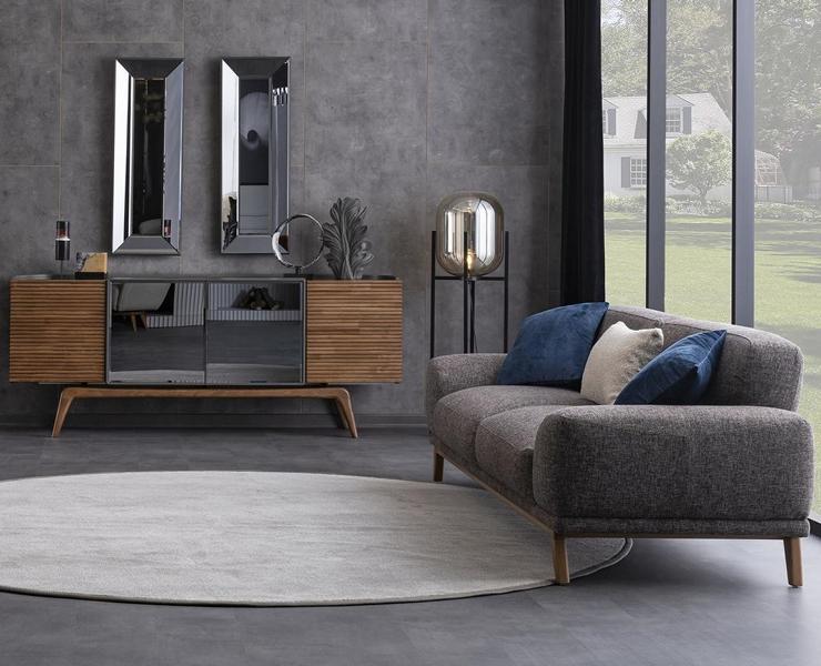 Sofa 3 Sitzer Sideboard Verspiegelt 2x Spiegele Couch Schrank Wohnzimmer