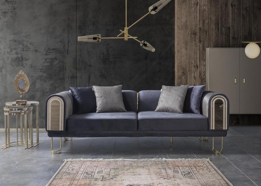 Blau Dreisitzer Sofa Lounge Luxus 3-Sitzer Design Couchen Polster Sofas