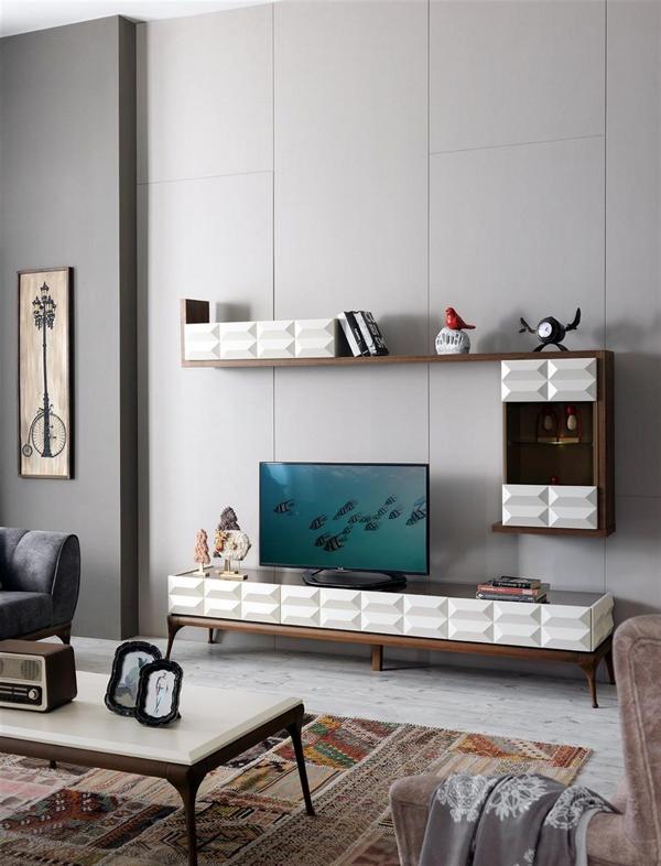 Wohnwand Sideboard TV Ständer RTV Lowboard Wandschrank Wandregal Weiß