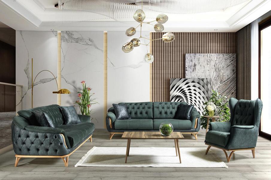 Hochwertig Couchgarnitur Dreisitzer Sessel Couch Polstersofa Stoffsofa Grün 3tlg