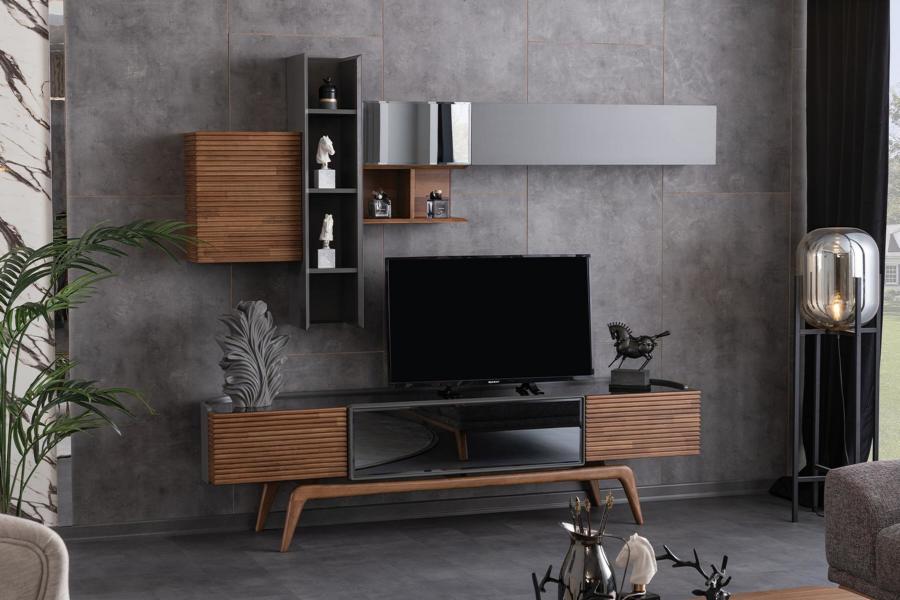 Wohnwand Schrankwand Anbauwand Sideboard Wandschrank Wohnzimmer TV Holz