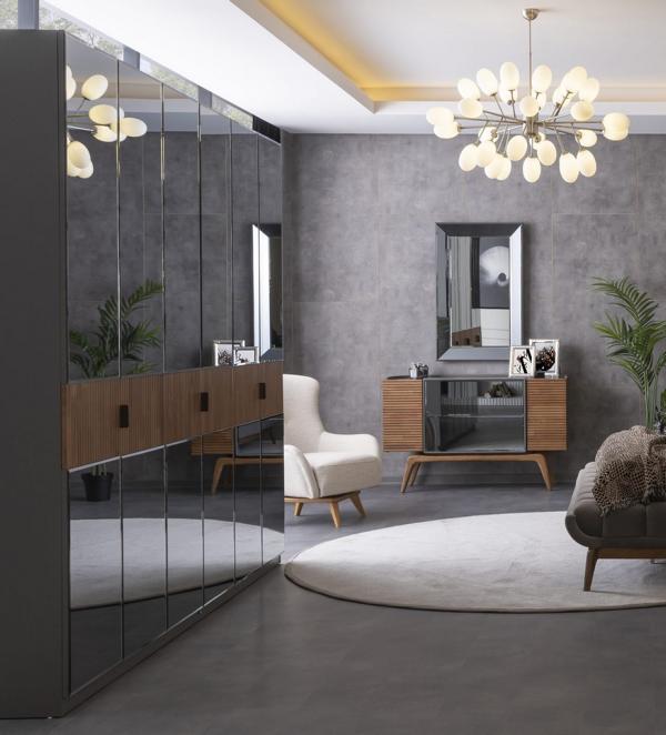 Kommode mit Spiegel Kleidershrank Schrank Verspiegelt Schlafzimmer Set