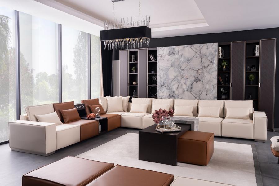 Ecksofa mit Soundsystem Couchtisch Couch L-Form Stoff Leder Wohnzimmer