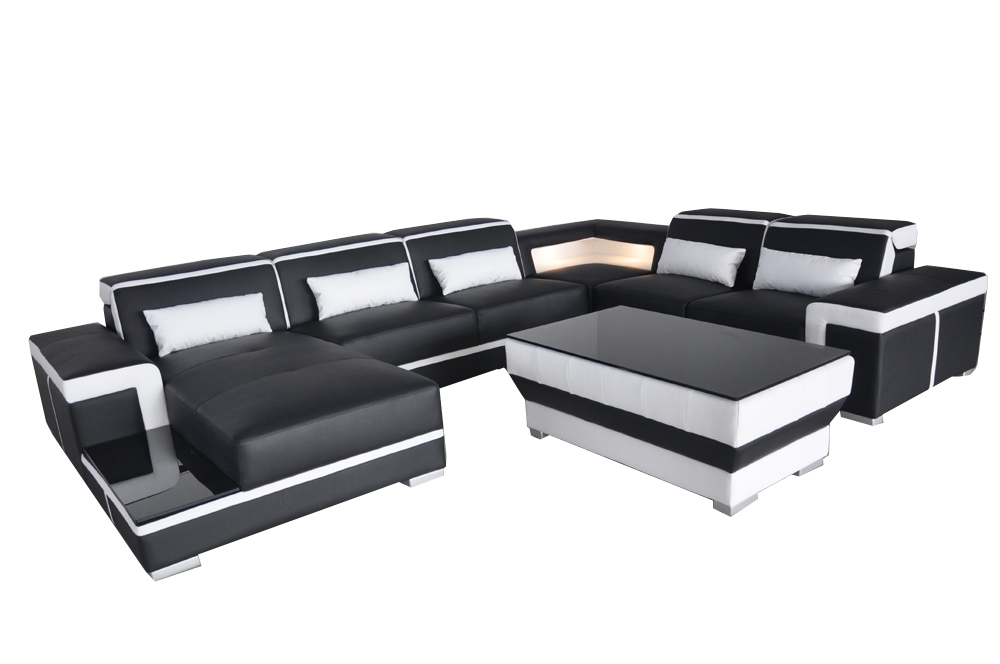 Ledersofa Ecksofa Wohnlandschaft Couch Eckgarnitur Polster Sitzecke + Tisch +USB