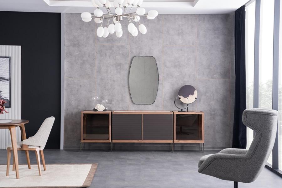 Sideboard Anrichte mit Spiegel Mit Glasfront Marmoroptik Holz Edelstahl