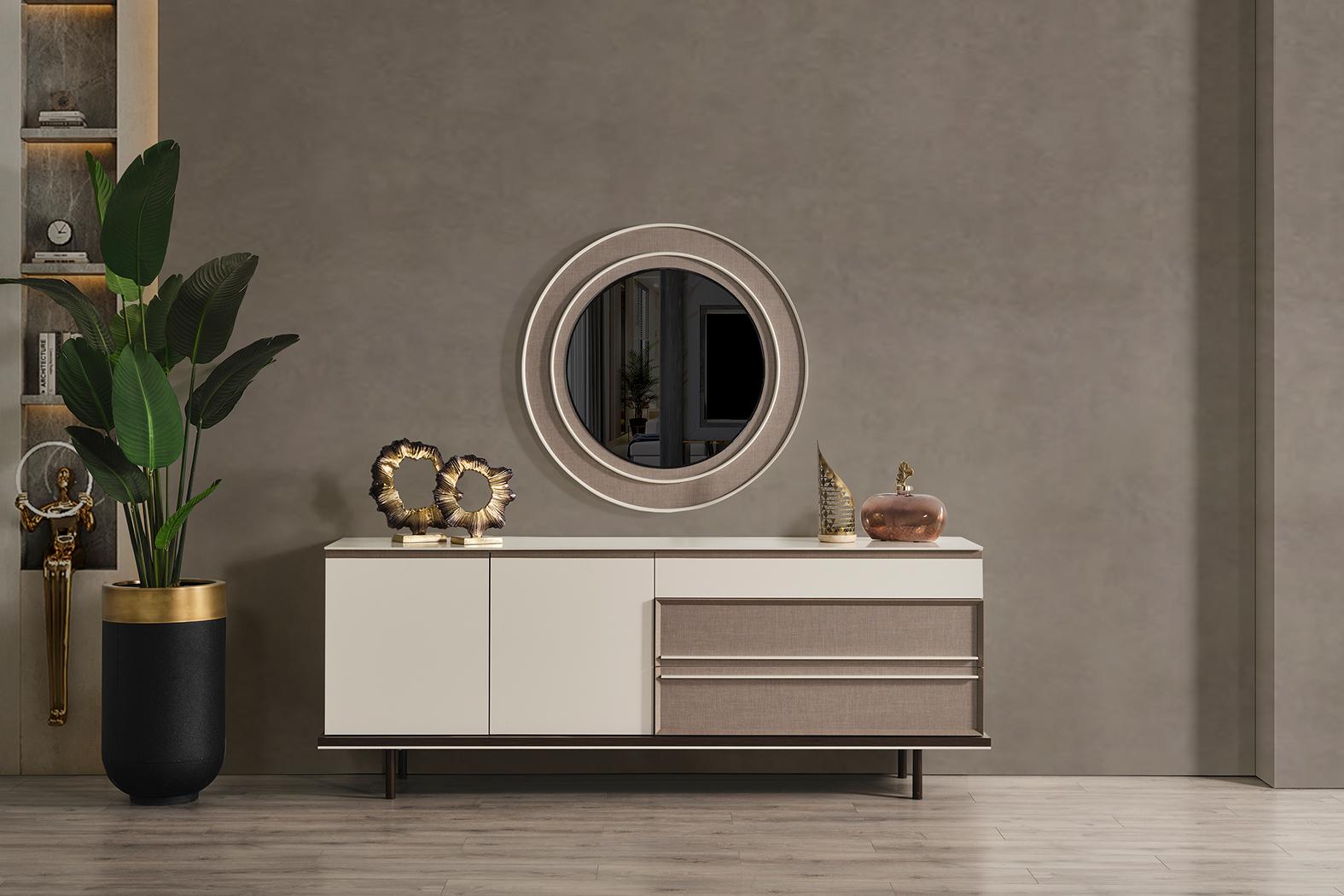 Designer Esszimmer Möbel Holz Sideboard Luxus Spiegel Kommode Anrichte
