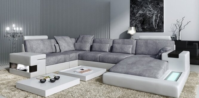 Textil Sofa USB Polster Eckcouch Garnitur Wohnlandschaft Ledersofa Design Couch