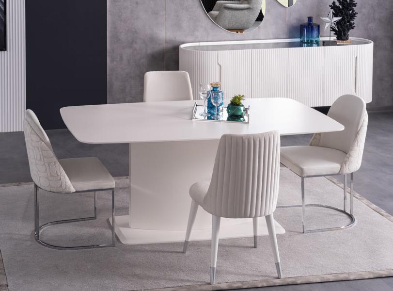Esszimmergruppe Esstisch mit Polsterstühlen Essgruppe Küchen Set Weiß