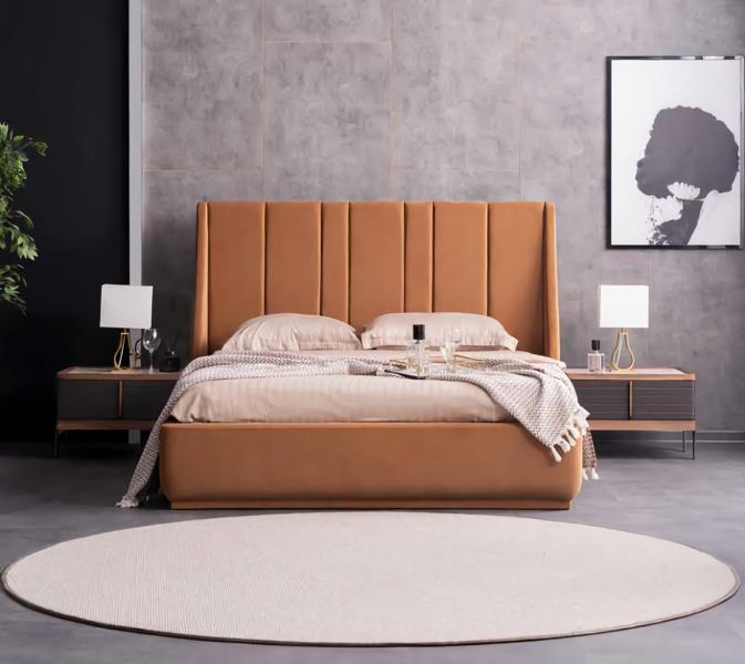 Schlafzimmer Komplett Bett mit 2x Nachttische Schlafzimmergarnitur Braun