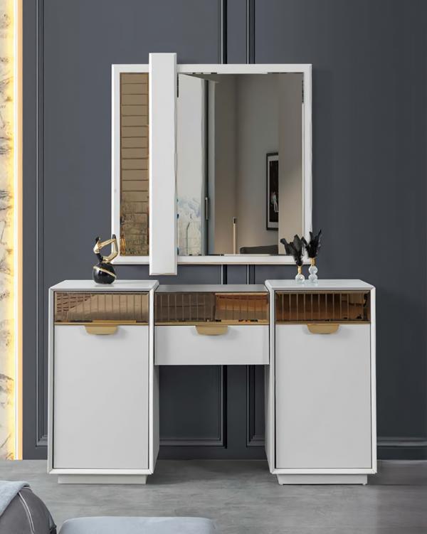 Schminktisch Kosmetiktisch Frisiertisch Kommode mit Spiegel Edelstahl